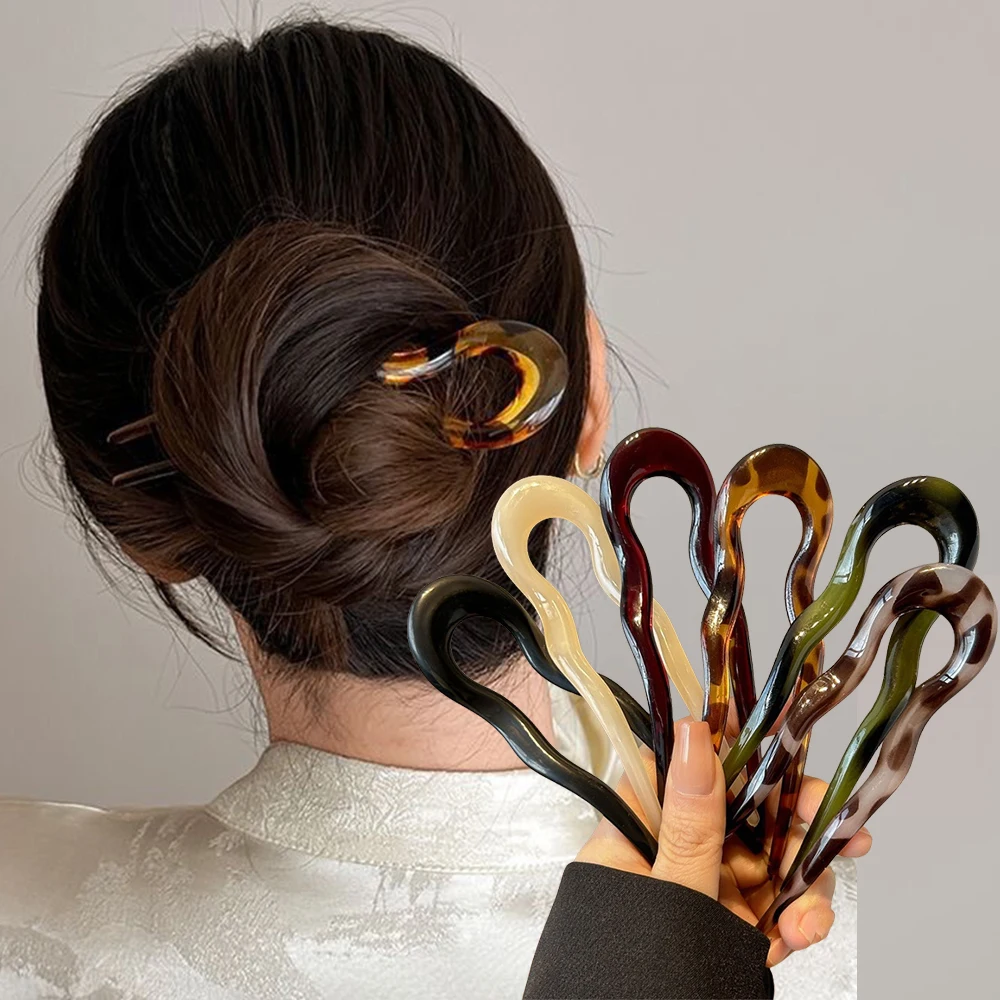 Women Accessories Shop - U자형 헤어 포크 패션 토터스쉘 아세테이트