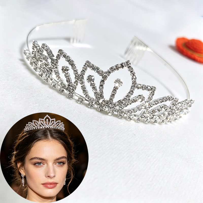Women Accessories For Wedding - 실버 컬러 스파클링 라인스톤 크라운 신부