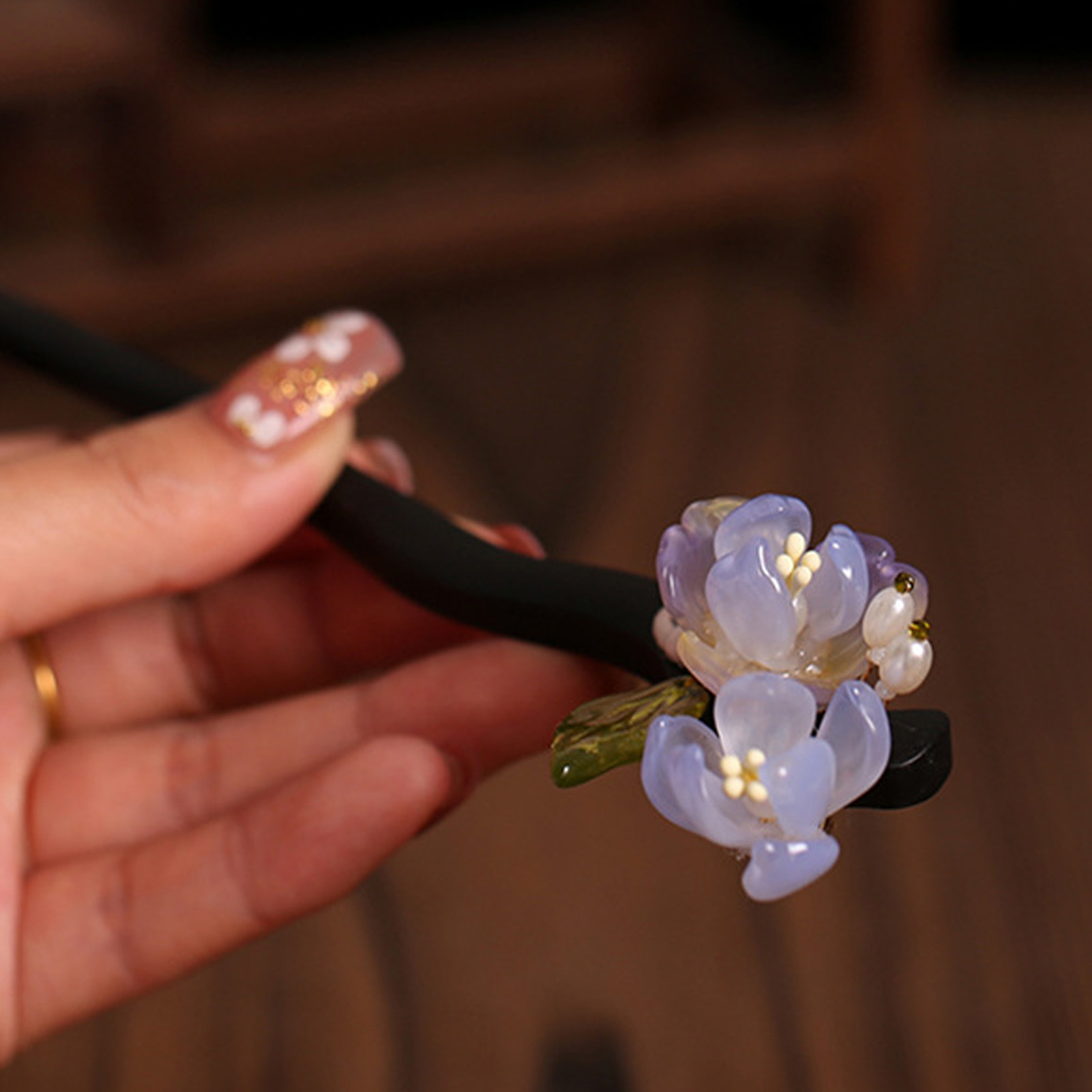 Women Accessories Shop - 빈티지 나무 꽃 머리핀 여성용 우아한