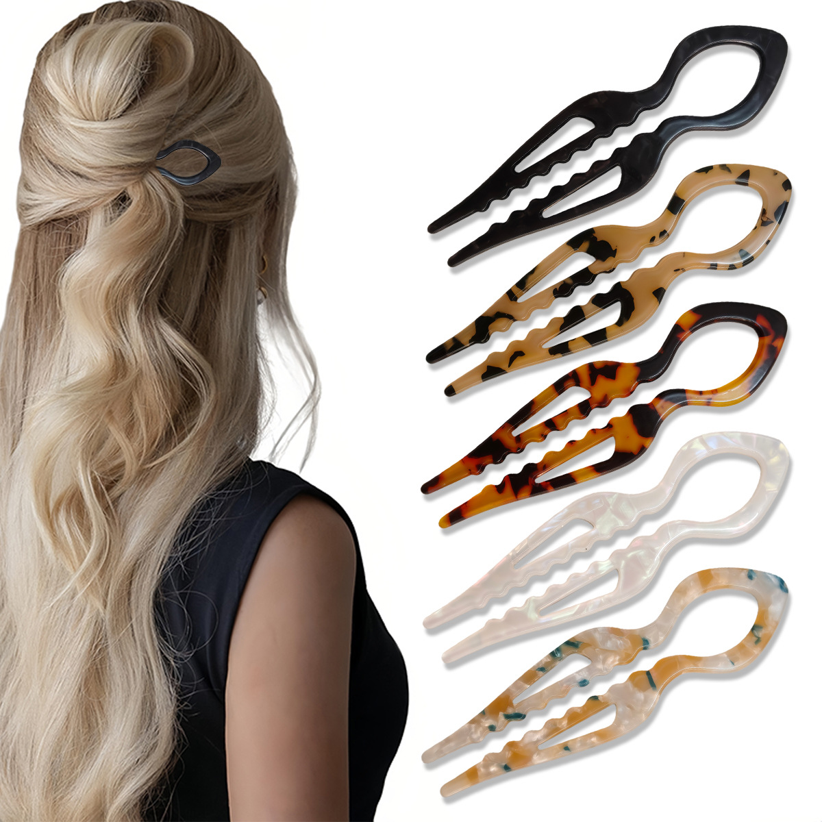U자형 헤어 스틱 거북이껍질 아크릴 미끄럼 방지 헤어핀 - Women Accessories Shop 리뷰 및 가격
