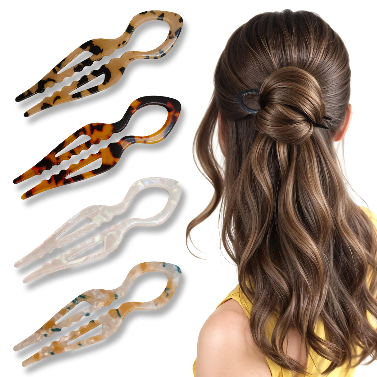 U자형 헤어 스틱 거북이껍질 아크릴 미끄럼 방지 헤어핀 - Women Accessories Shop 리뷰 및 가격