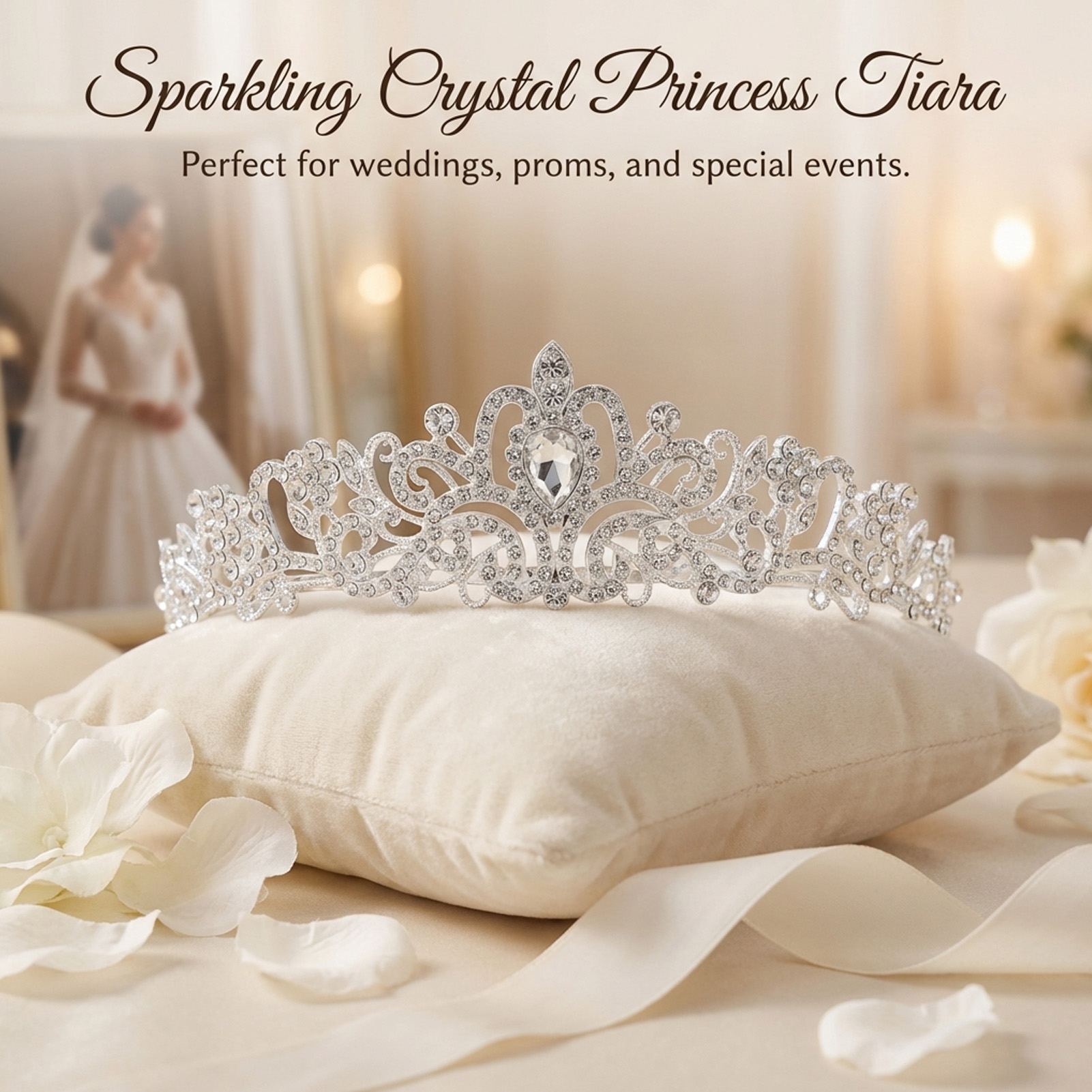 우아한 신부 왕관 반짝이는 라인스톤 티아라 신부 웨딩  - Women Accessories For Wedding 리뷰 및 가격