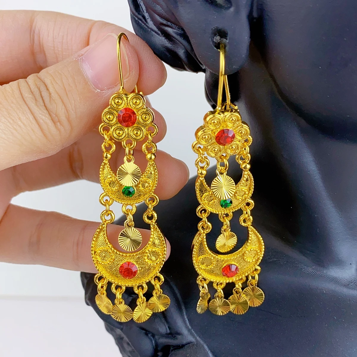 여자를위한 인도 드롭 매달려 귀걸이 쥬얼리 24K 골드 - Women Accessories Dubai 리뷰 및 가격