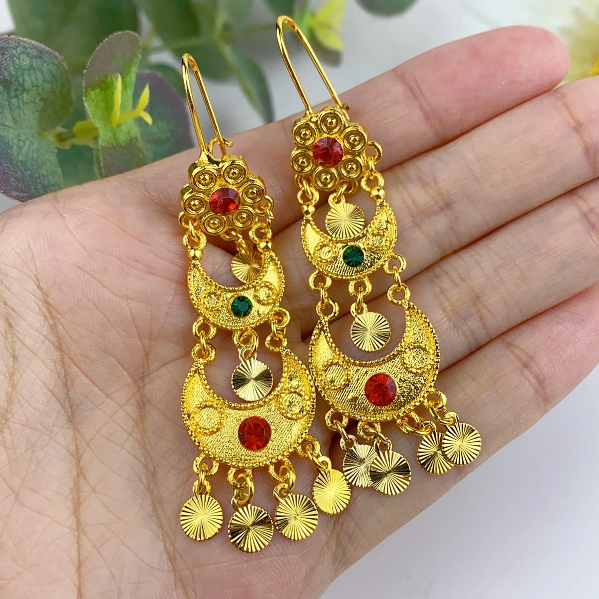 여자를위한 인도 드롭 매달려 귀걸이 쥬얼리 24K 골드 - Women Accessories Dubai 리뷰 및 가격