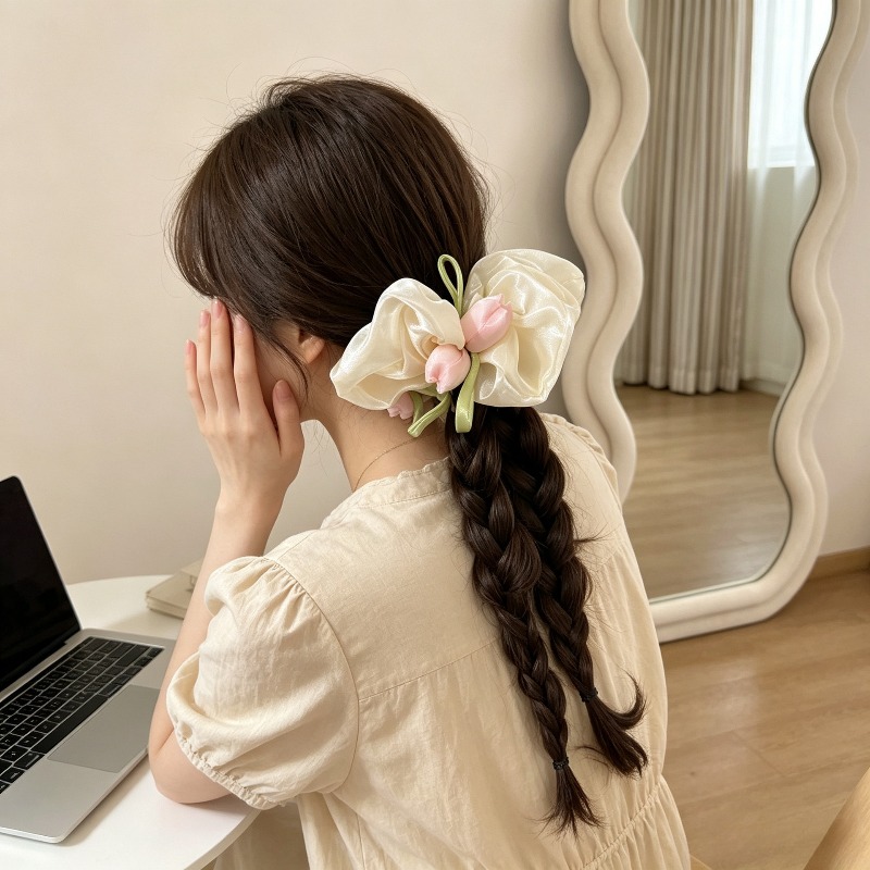 한국산 튤립 탄성 스크런치 – 번/포니테일용 헤어 타이 - Women Accessories Photos 리뷰 및 가격