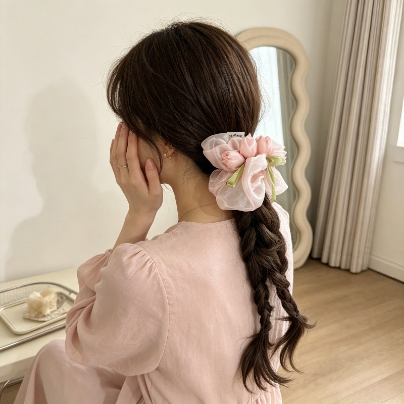 한국산 튤립 탄성 스크런치 – 번/포니테일용 헤어 타이 - Women Accessories Photos 리뷰 및 가격