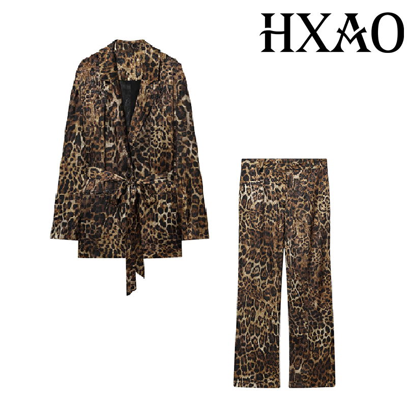 HXAO 레오파드 팬츠 세트 2피스 세트 빈티지 롱 블 - Women Electronic Accessories 리뷰 및 가격