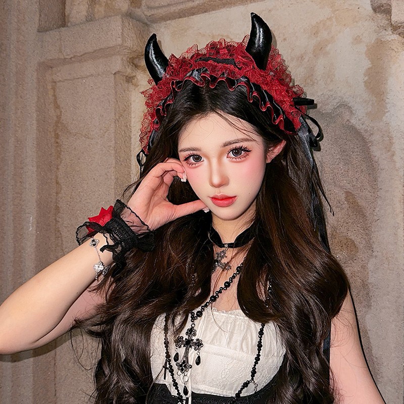 일본 고딕 레이스 리본 머리띠 – 다크 할로윈 헤어 액 - Women Accessories Photos 리뷰 및 가격