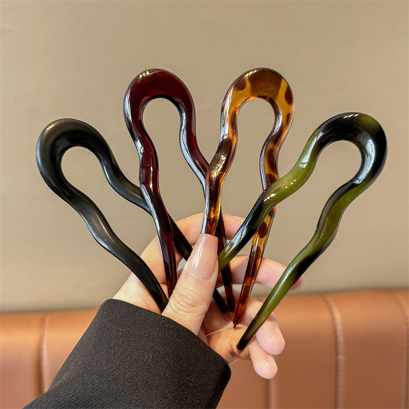 U자형 헤어 포크 패션 토터스쉘 아세테이트 아크릴 헤어 - Women Accessories Shop 리뷰 및 가격