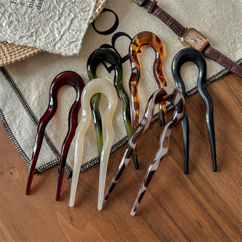 U자형 헤어 포크 패션 토터스쉘 아세테이트 아크릴 헤어 - Women Accessories Shop 리뷰 및 가격