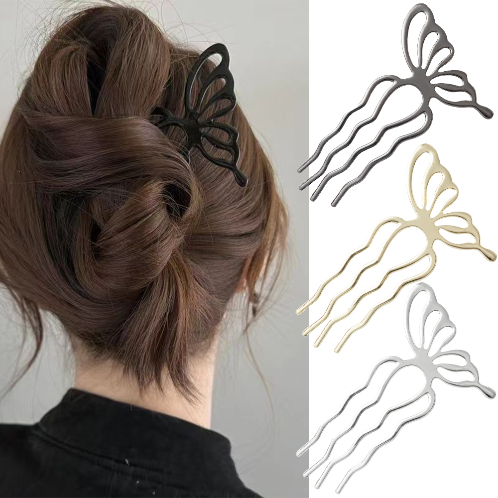 한국식 나비 모양 헤어 스틱 헤어 번 빗 클립 메탈 헤 - Women Accessories Shop 리뷰 및 가격