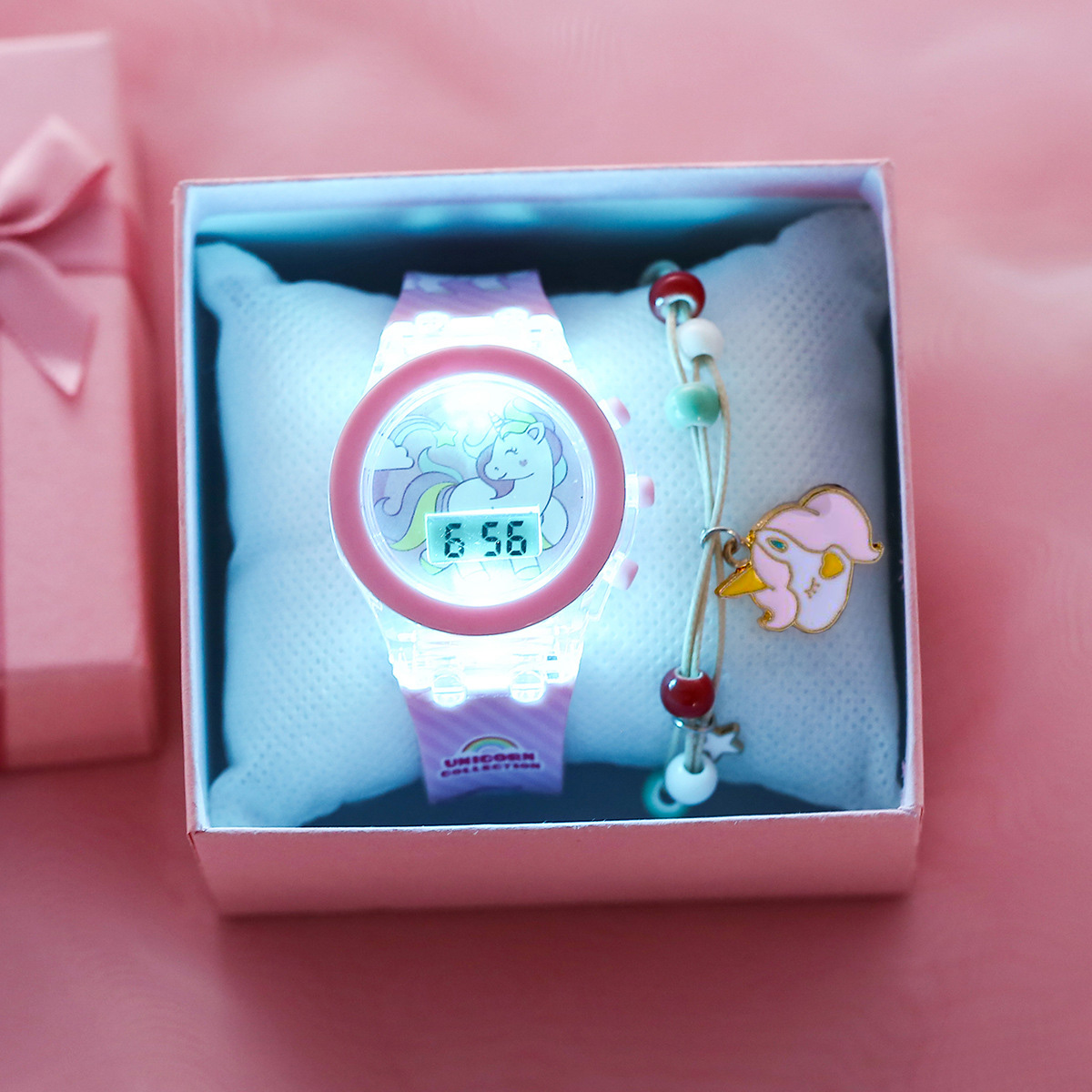 귀여운 유니콘 소녀 시계 팔찌 실리콘 스트랩 플래시 라 - Women Accessories Display 리뷰 및 가격