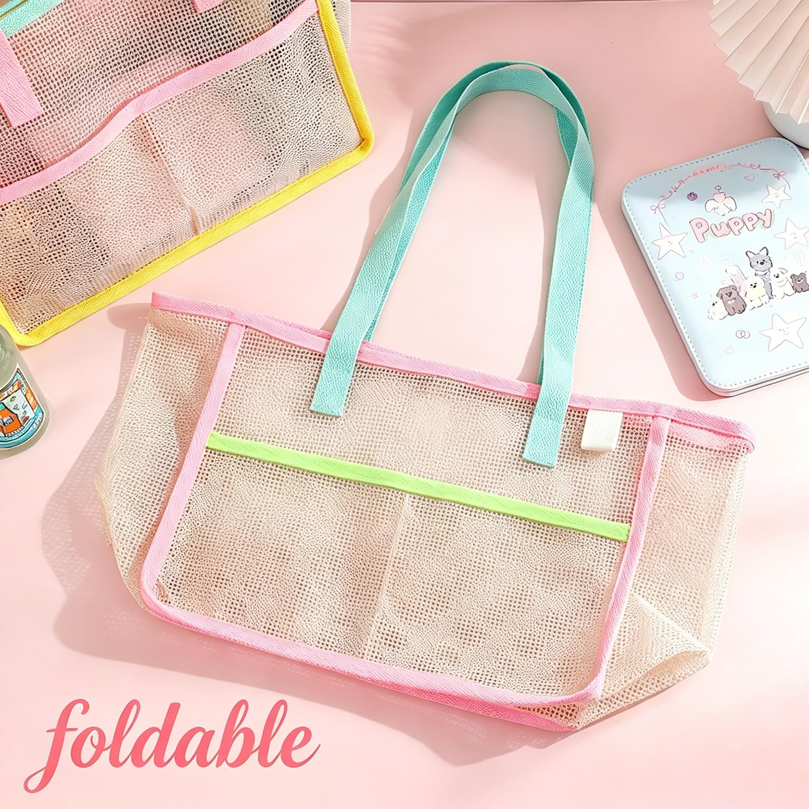 여성용 비치백, 화려한 접이식 그물망 모래 가방, 여행 - Women'S Accessories 리뷰 및 가격