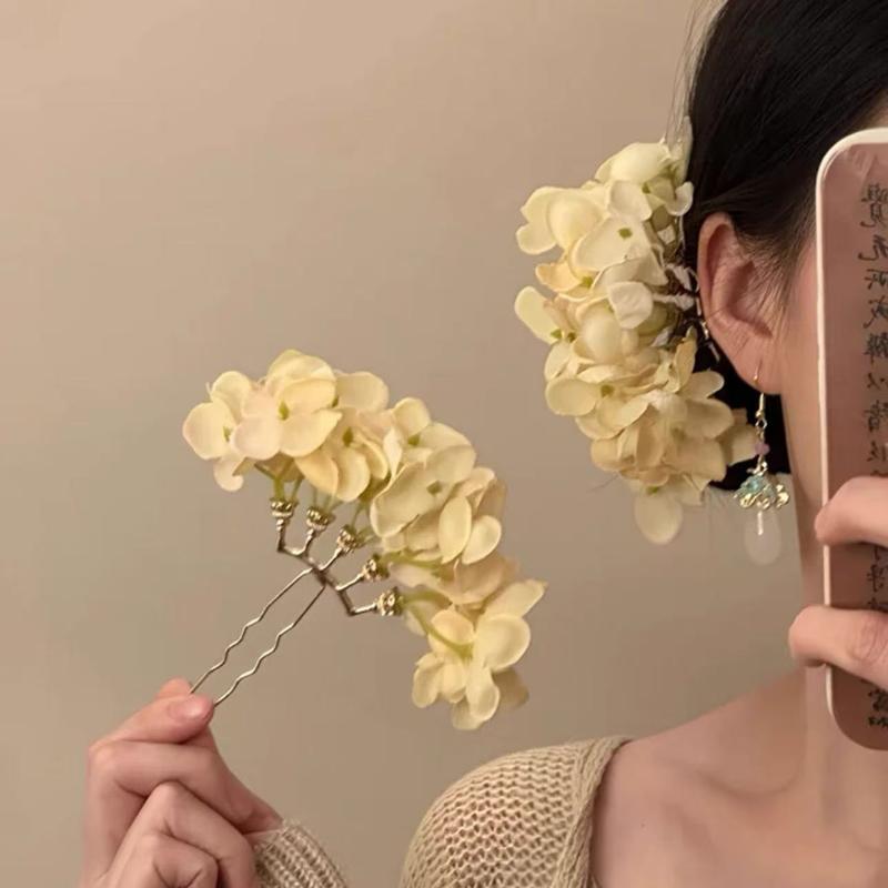1pc 목가적 인 보라색 노란색 꽃 머리핀 여자 여자  - Women Accessories Photos 리뷰 및 가격