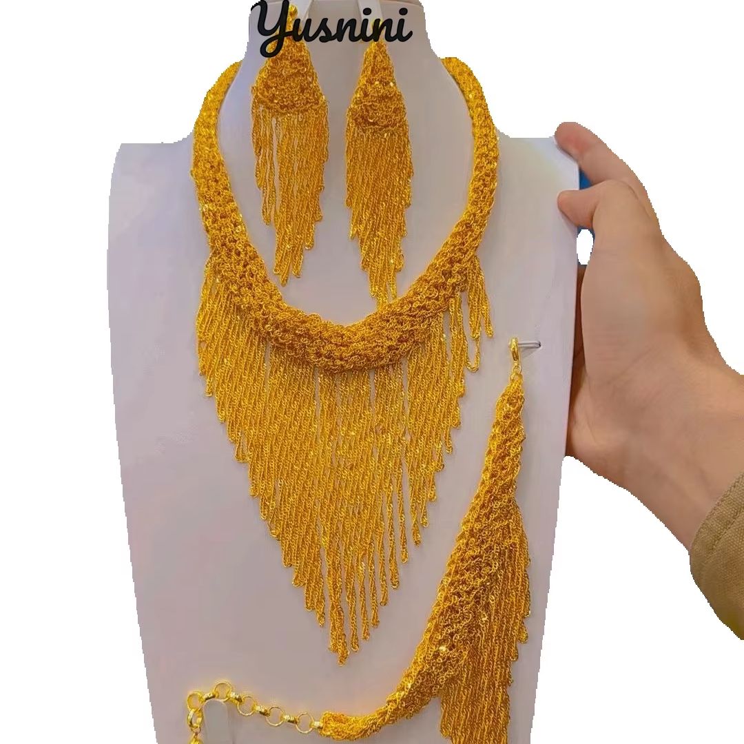 새로운 두바이 24K 골드 도금 신부 웨딩 쥬얼리 목걸 - Women Accessories Dubai 리뷰 및 가격