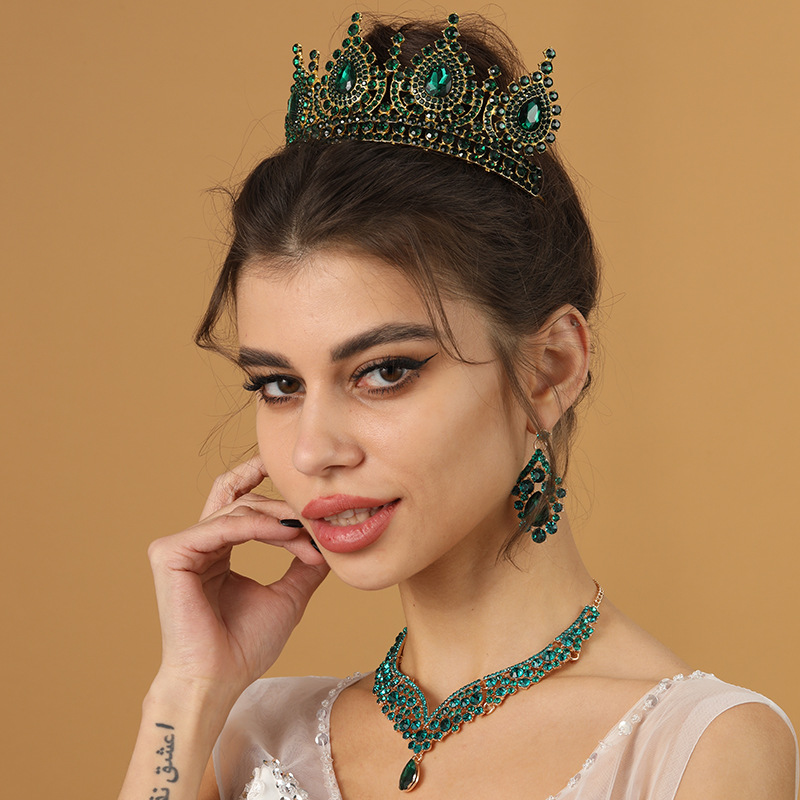 바로크 여왕 그린 크라운 크리스탈 티아라 및 크라운,  - Women Accessories Dropshipping 리뷰 및 가격