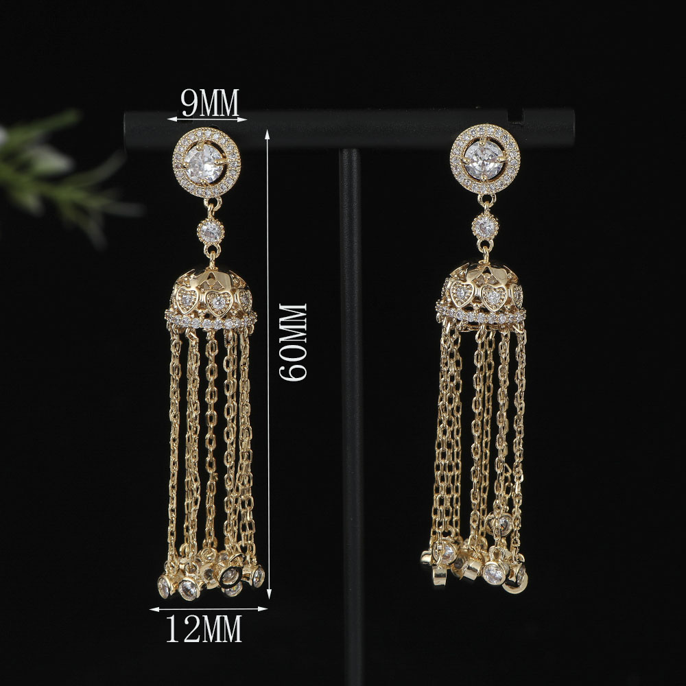여성을위한 긴 기하학 라운드 긴 술 귀걸이 웨딩 큐빅  - Women Accessories Dubai 리뷰 및 가격