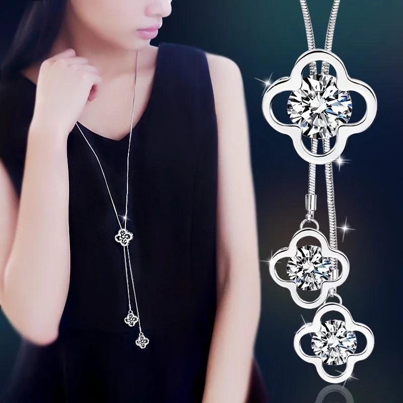여성 펜던트 목걸이 중공 잎 꽃 크리스탈 스웨터 체인  - Women Accessories Images 리뷰 및 가격