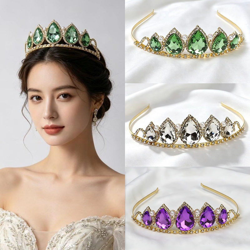 그린 물방울 모양 라인스톤 크리스탈 크라운 헤드피스 여 - Women Accessories Dropshipping 리뷰 및 가격