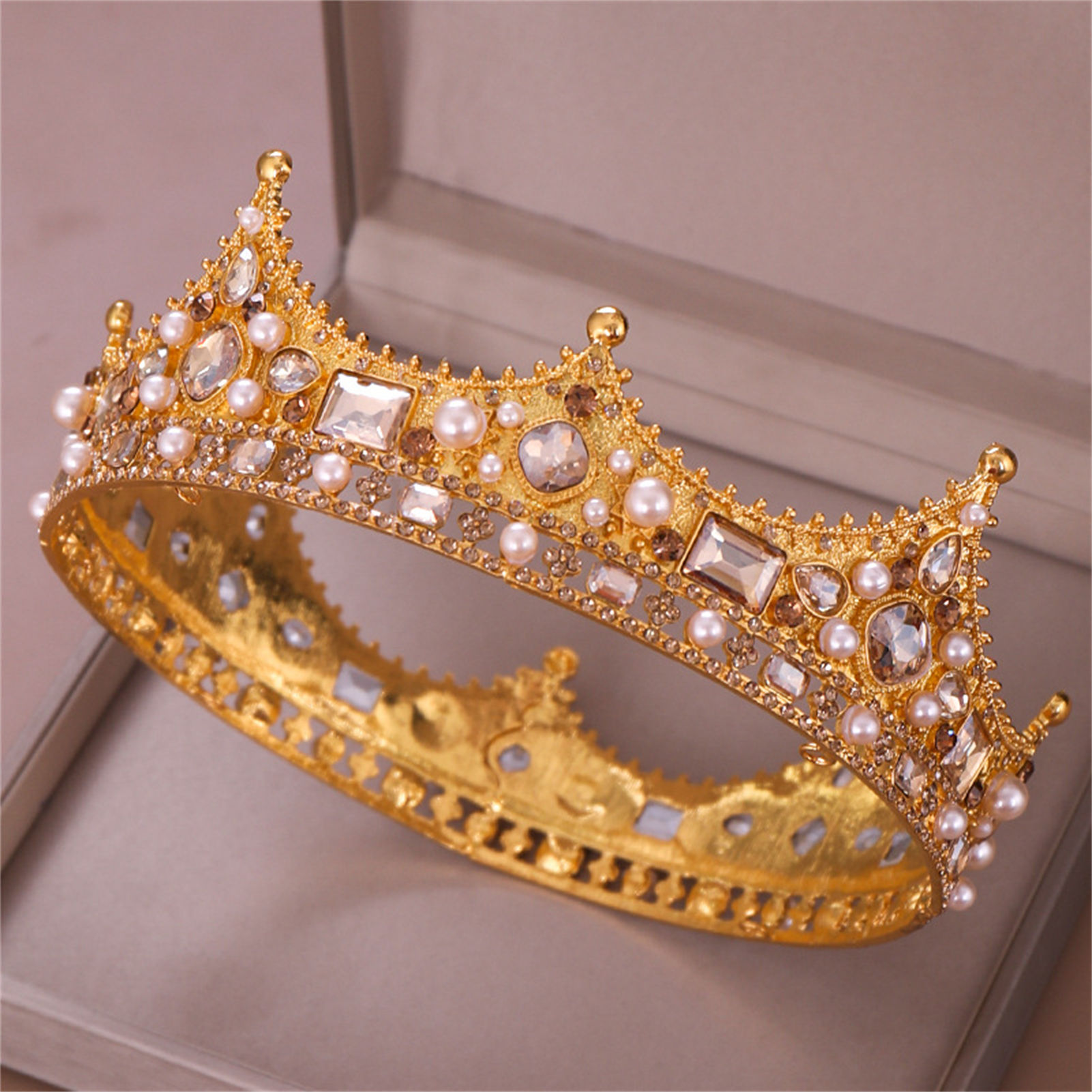 합금 크라운 티아라 레트로 신부 라인스톤 라운드 크라운 - Women Accessories For Wedding 리뷰 및 가격