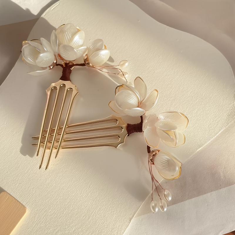 중국 스타일 쉘 목련꽃 헤어 빗 진주 태슬 장식 빈티지 - Women Accessories For Wedding 리뷰 및 가격